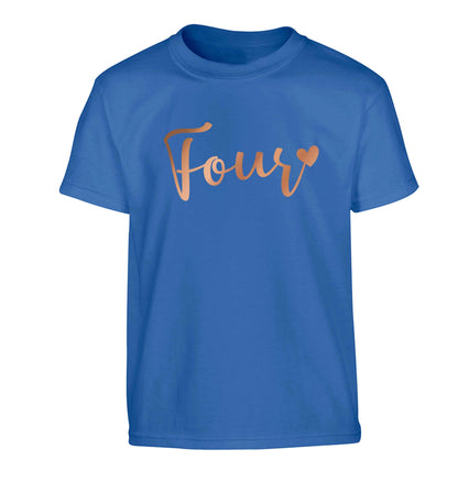 Four rose gold Children's blue Tshirt 12-13 Years