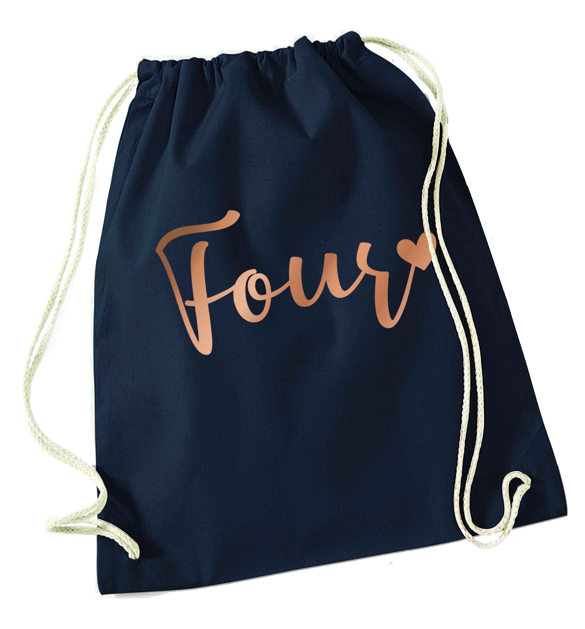 Four rose gold navy drawstring bag
