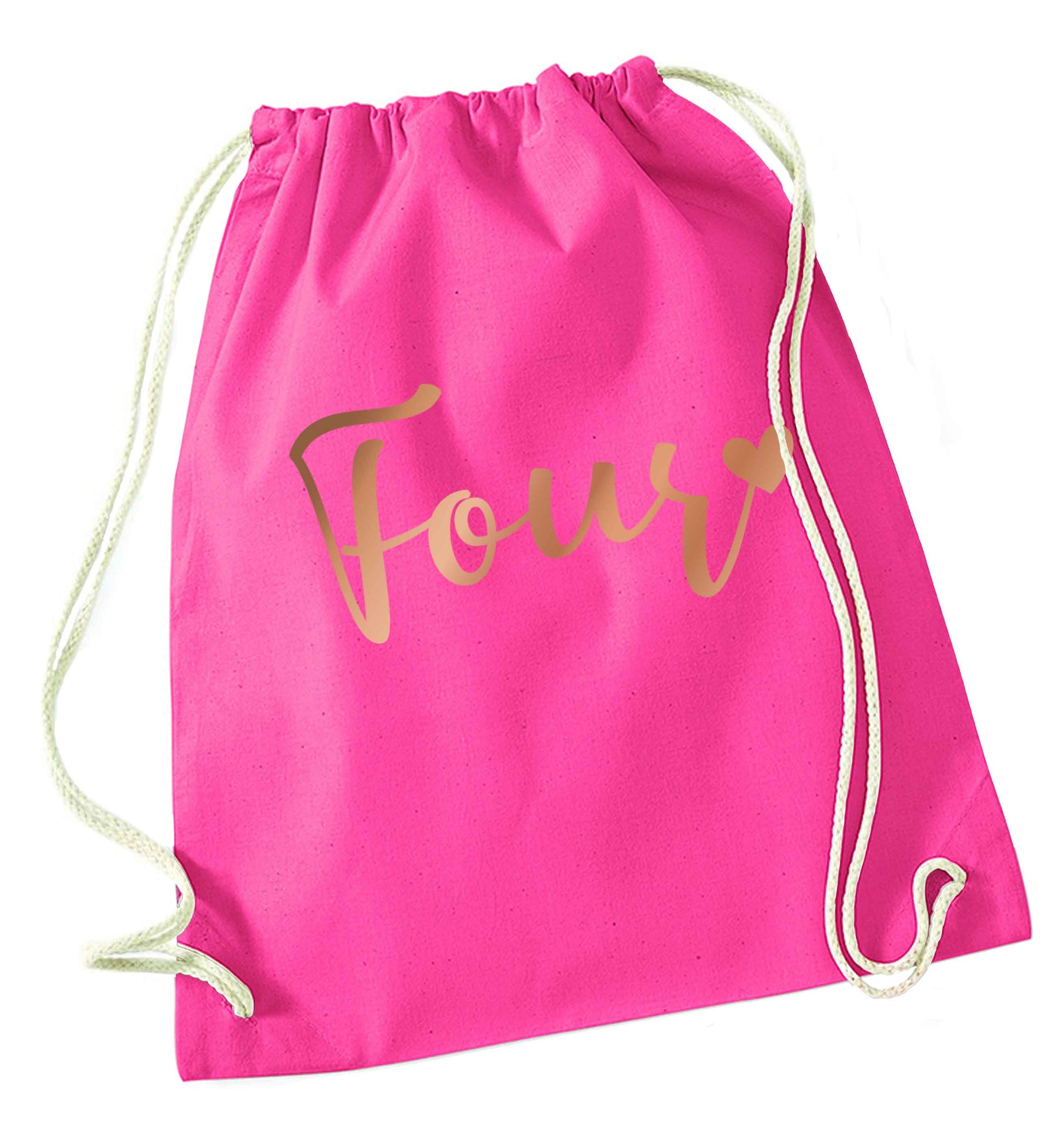 Four rose gold pink drawstring bag