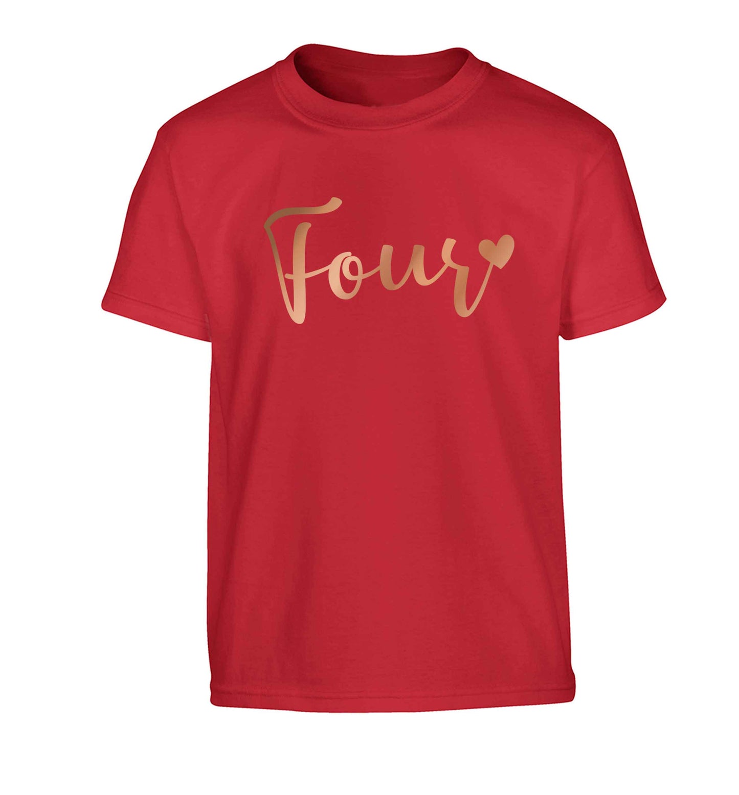 Four rose gold Children's red Tshirt 12-13 Years