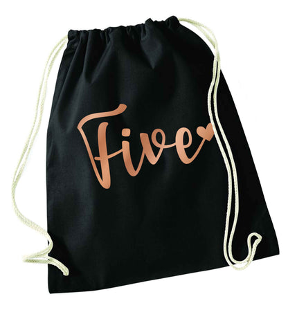 Five rose gold black drawstring bag
