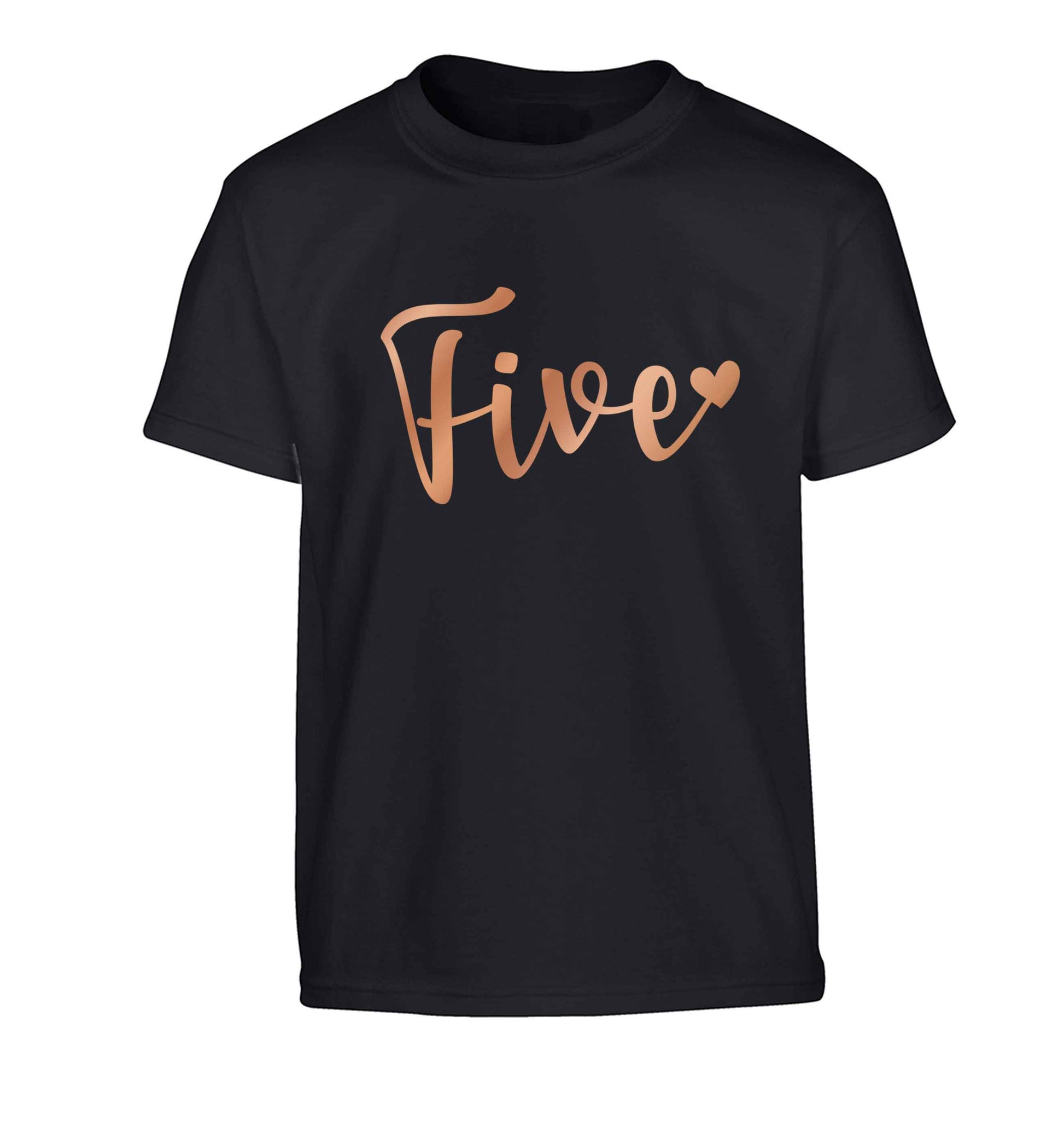 Five rose gold Children's black Tshirt 12-13 Years