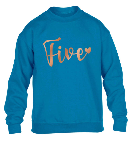 Five rose gold children's blue sweater 12-13 Years