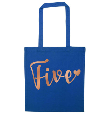 Five rose gold blue tote bag