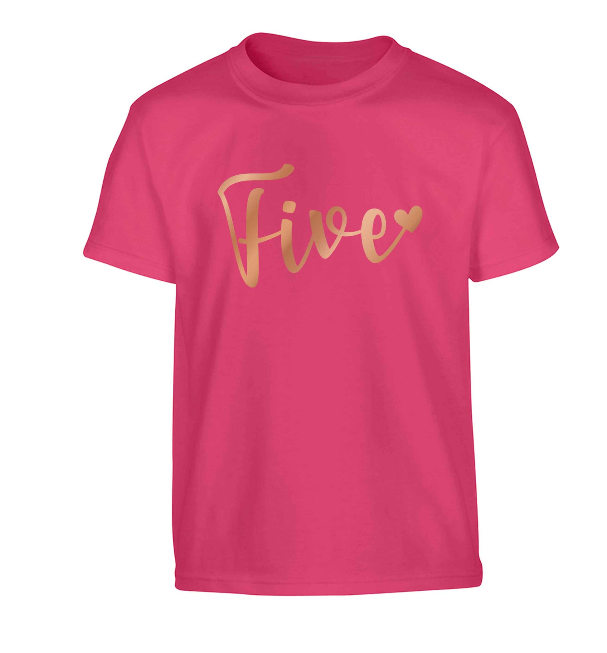 Five rose gold Children's pink Tshirt 12-13 Years