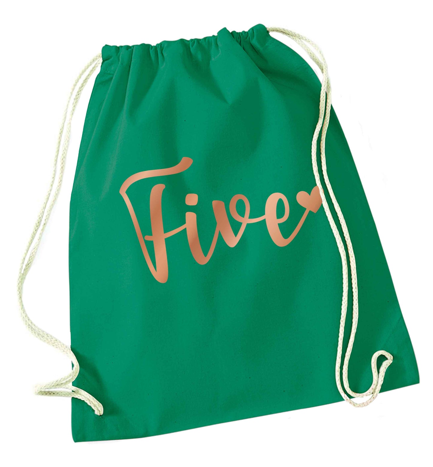 Five rose gold green drawstring bag