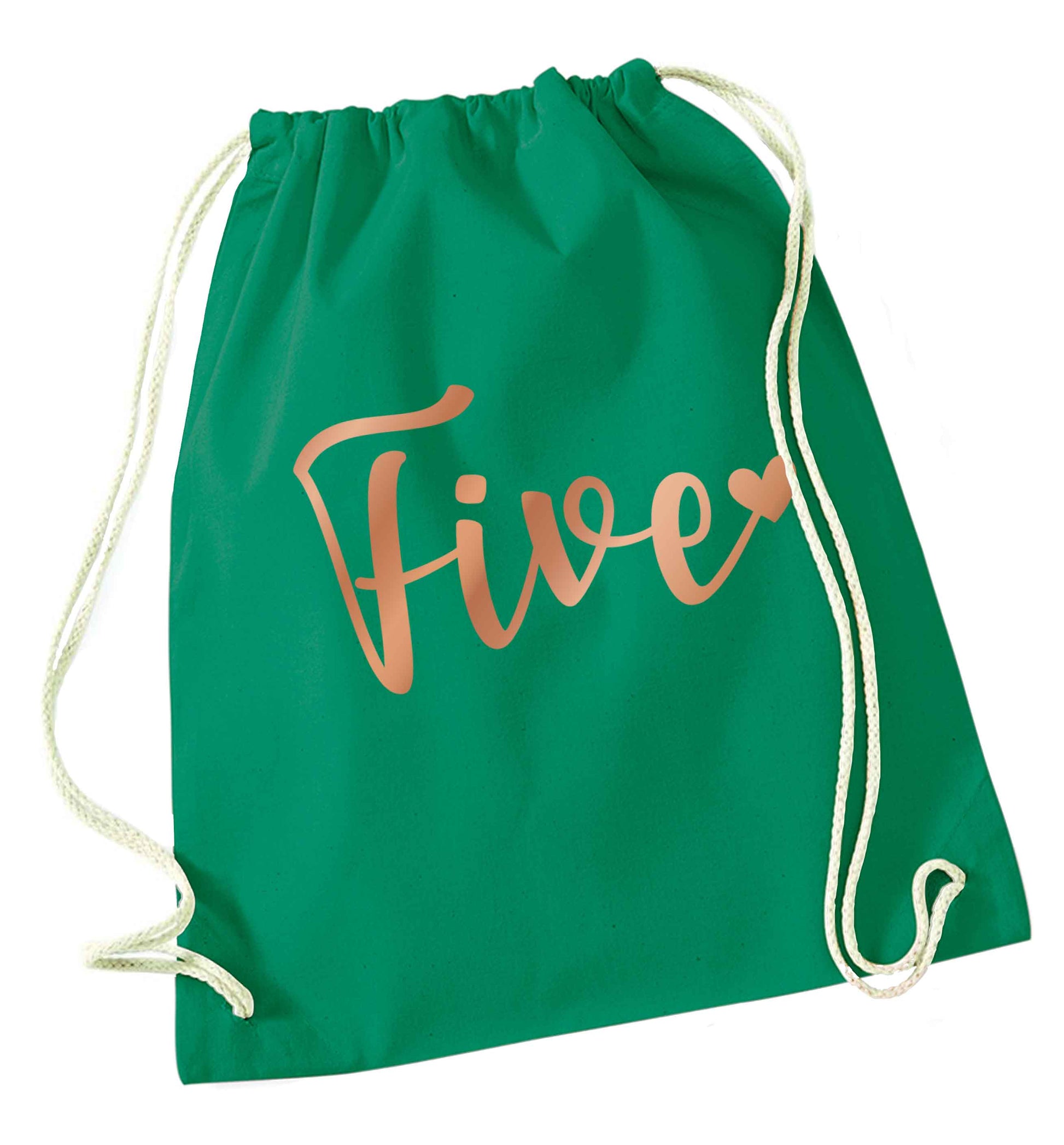 Five rose gold green drawstring bag