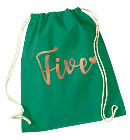 Five rose gold green drawstring bag