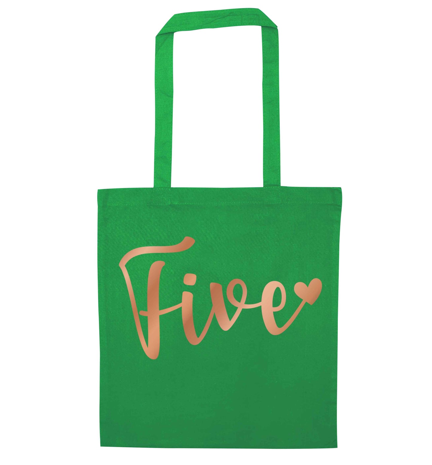 Five rose gold green tote bag