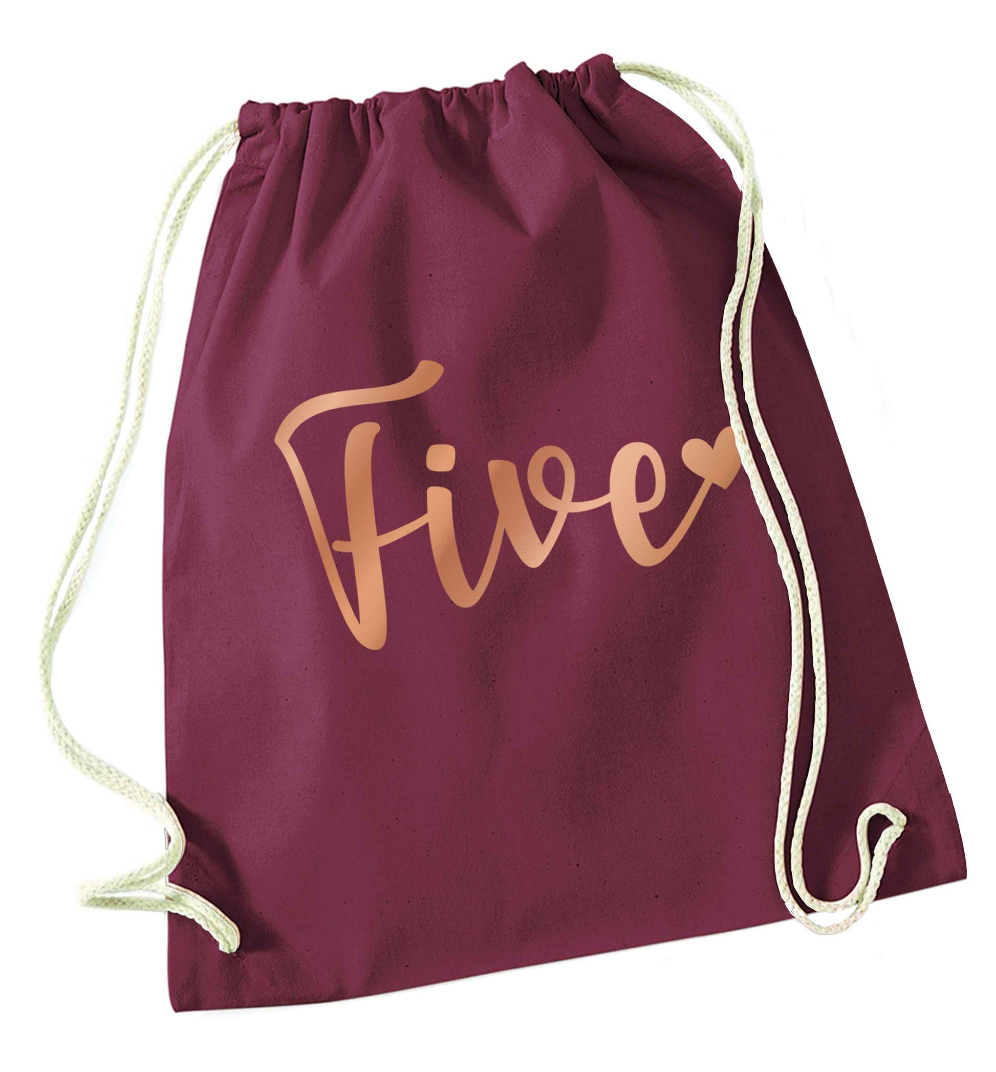 Five rose gold maroon drawstring bag