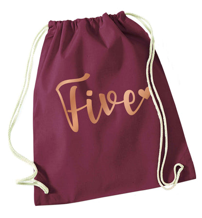 Five rose gold maroon drawstring bag