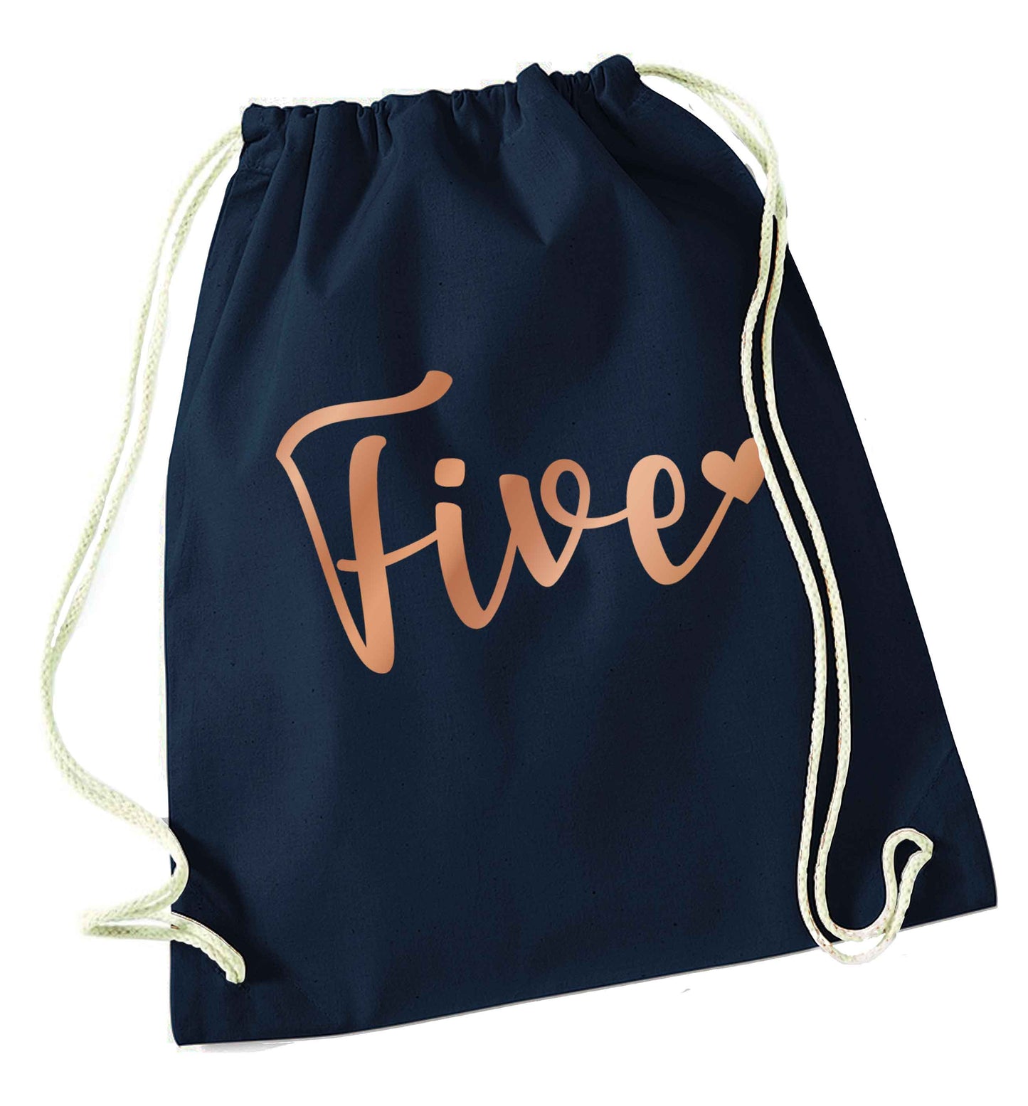 Five rose gold navy drawstring bag