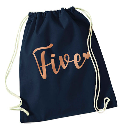 Five rose gold navy drawstring bag