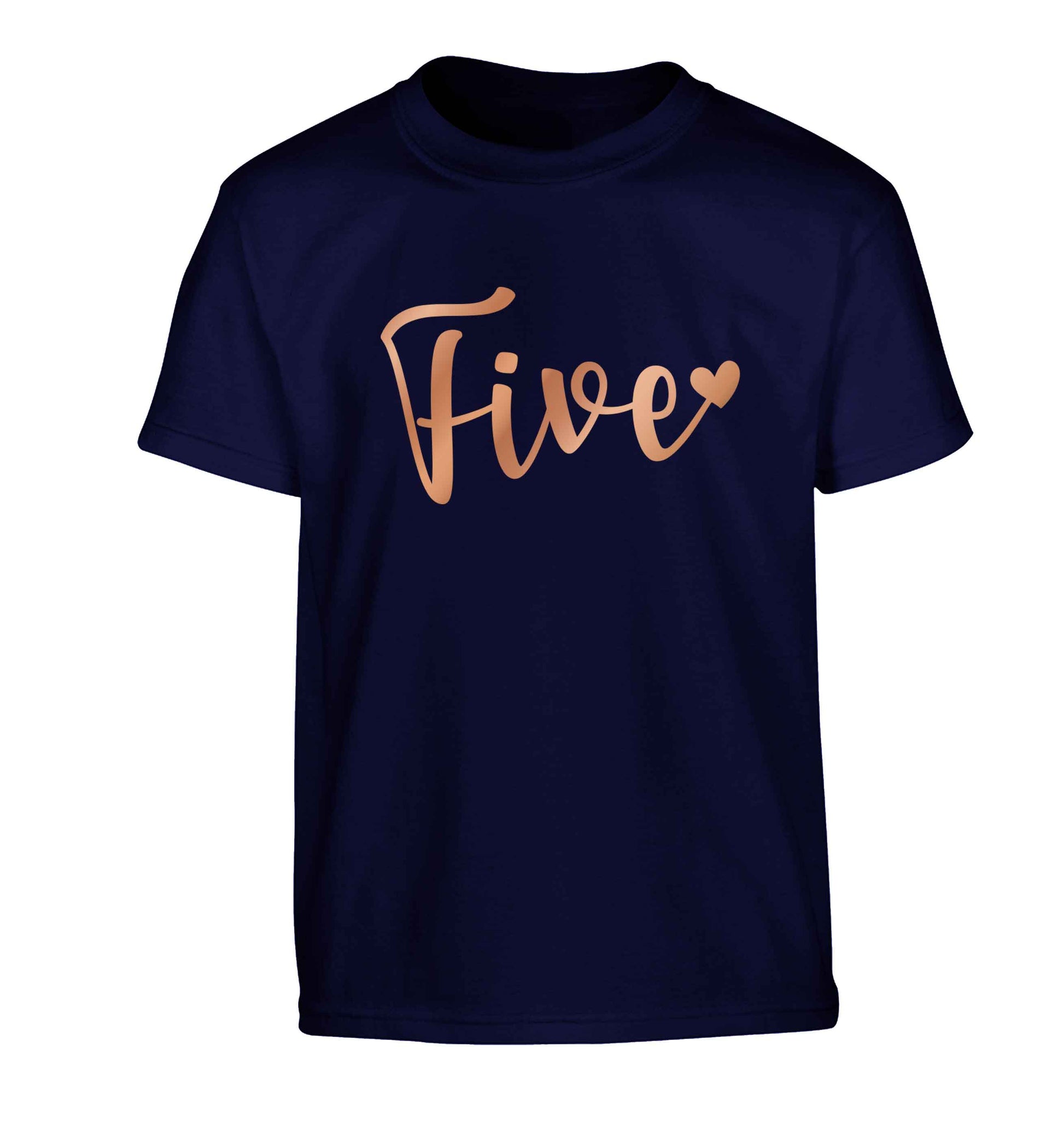 Five rose gold Children's navy Tshirt 12-13 Years