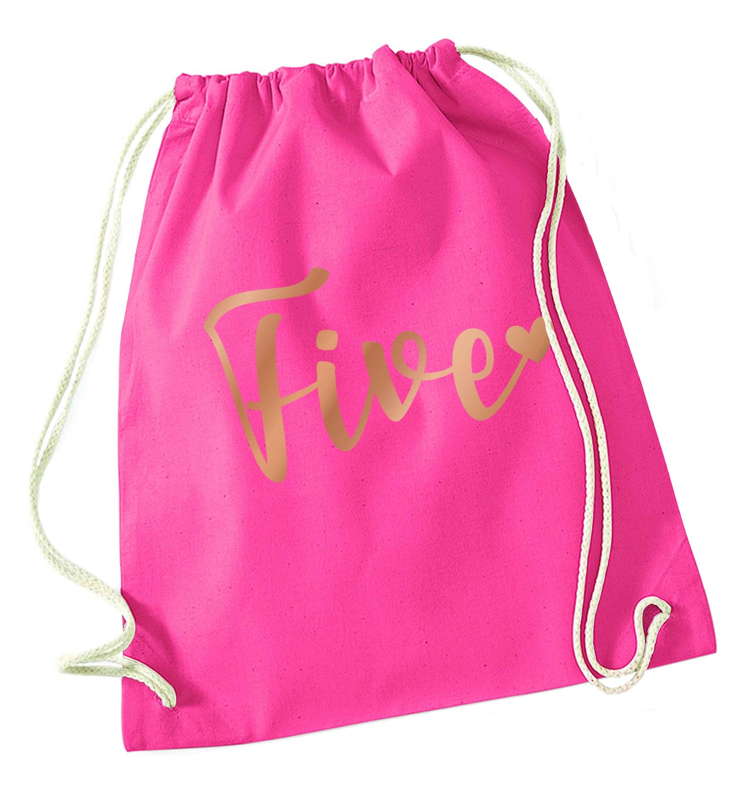 Five rose gold pink drawstring bag