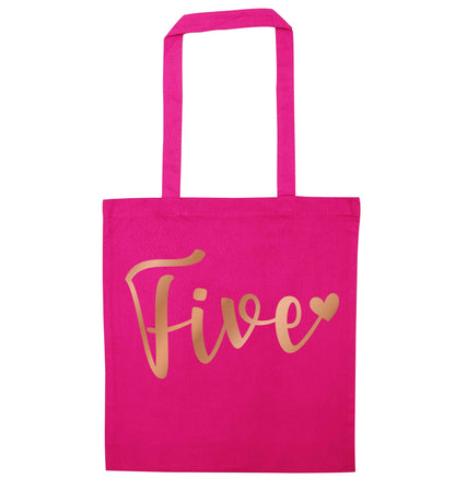 Five rose gold pink tote bag