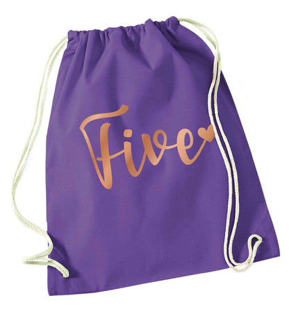 Five rose gold purple drawstring bag