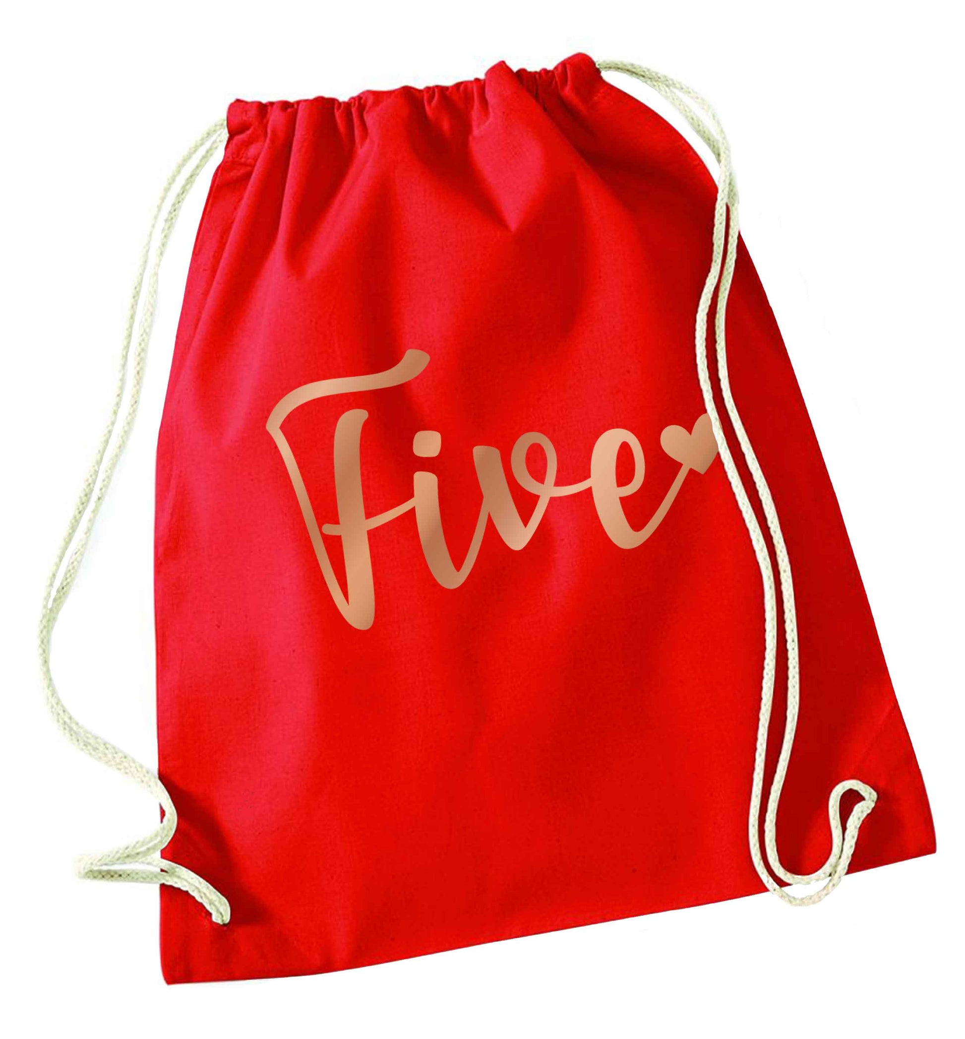 Five rose gold red drawstring bag 