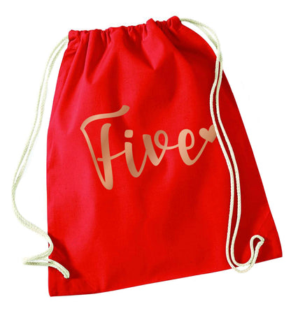 Five rose gold red drawstring bag 