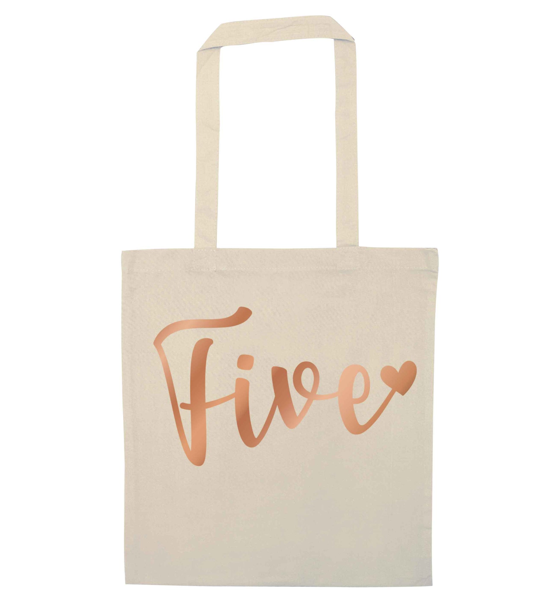 Five rose gold natural tote bag