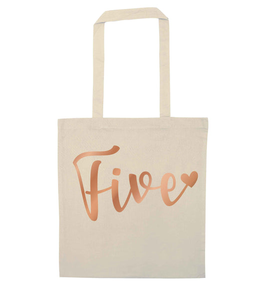 Five rose gold natural tote bag