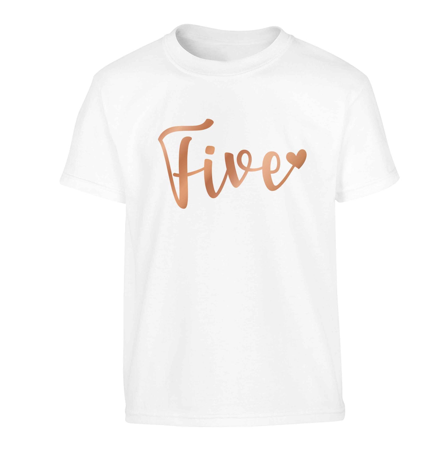 Five rose gold Children's white Tshirt 12-13 Years