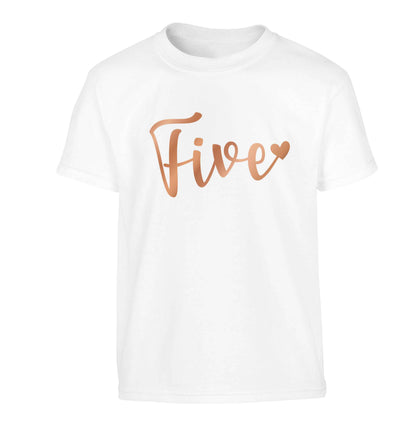 Five rose gold Children's white Tshirt 12-13 Years