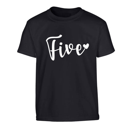 Five and heart Children's black Tshirt 12-13 Years