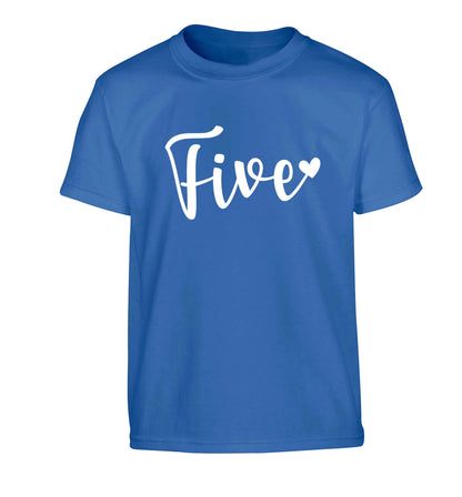 Five and heart Children's blue Tshirt 12-13 Years