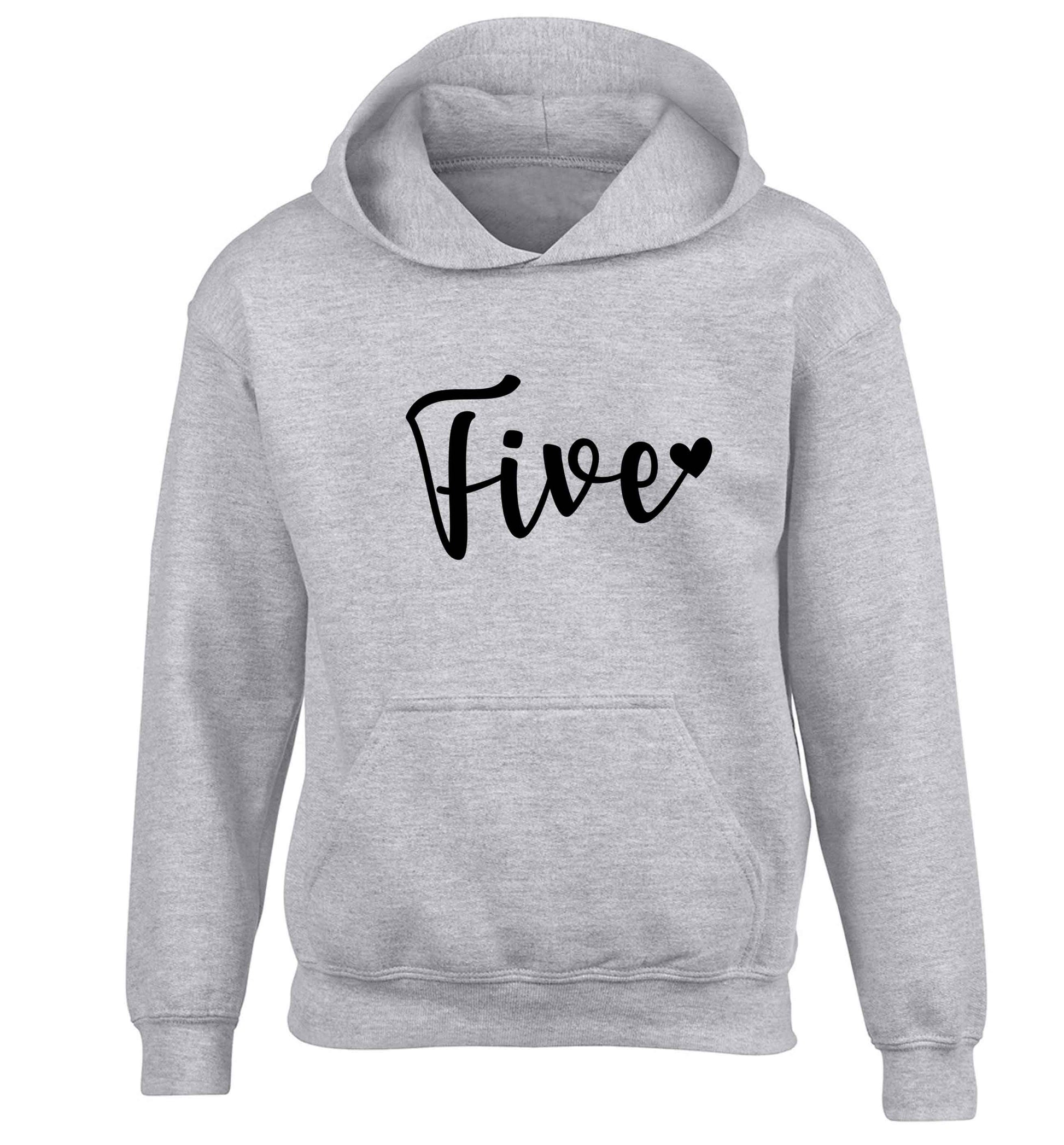 Five and heart children's grey hoodie 12-13 Years
