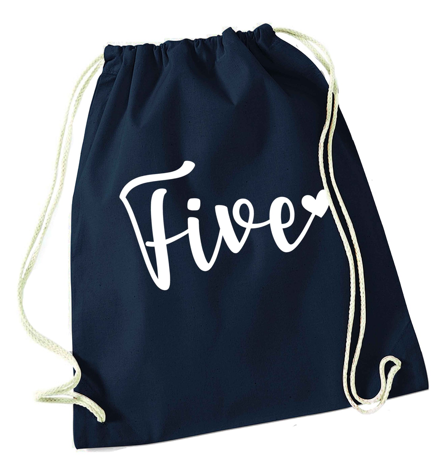 Five and heart navy drawstring bag