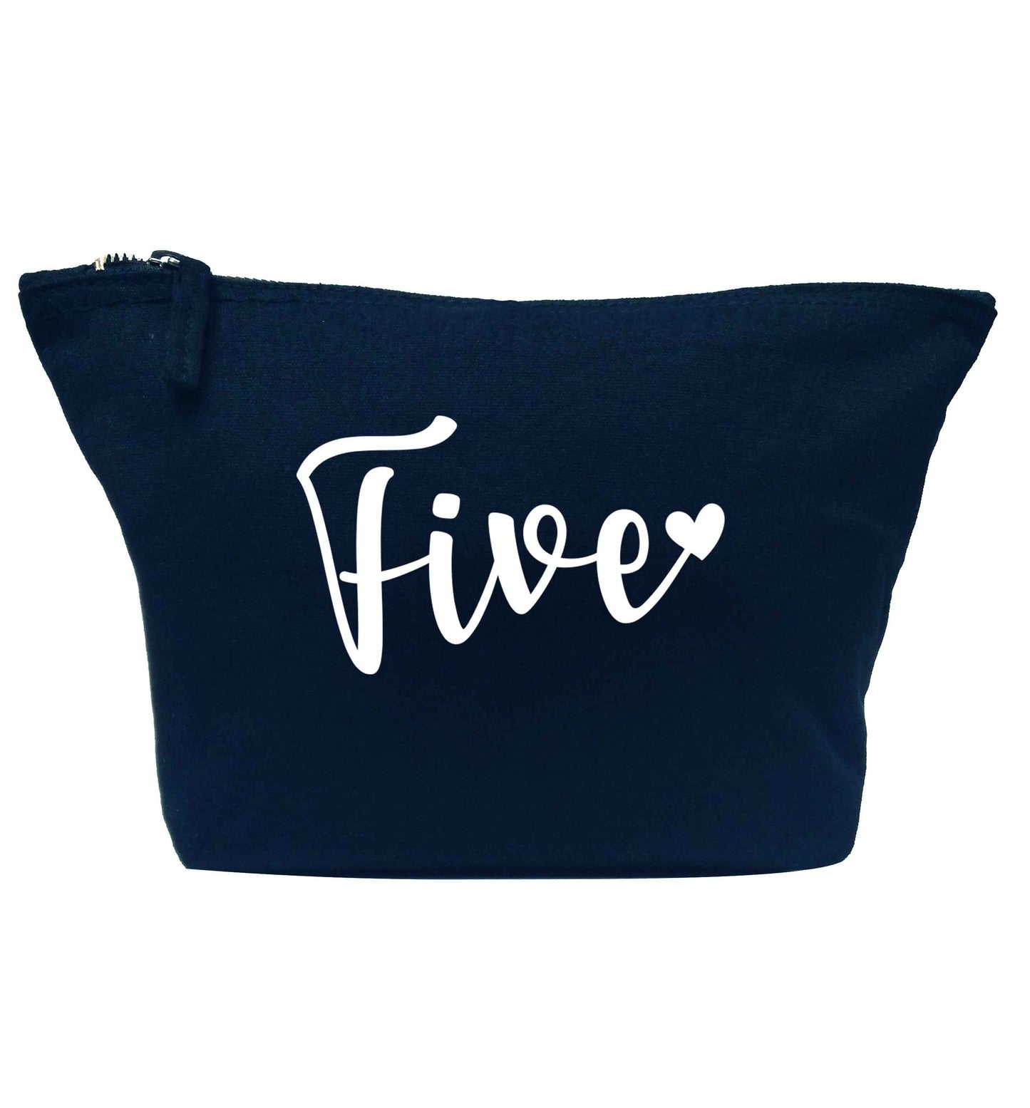 Five and heart navy makeup bag