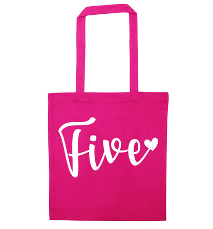Five and heart pink tote bag