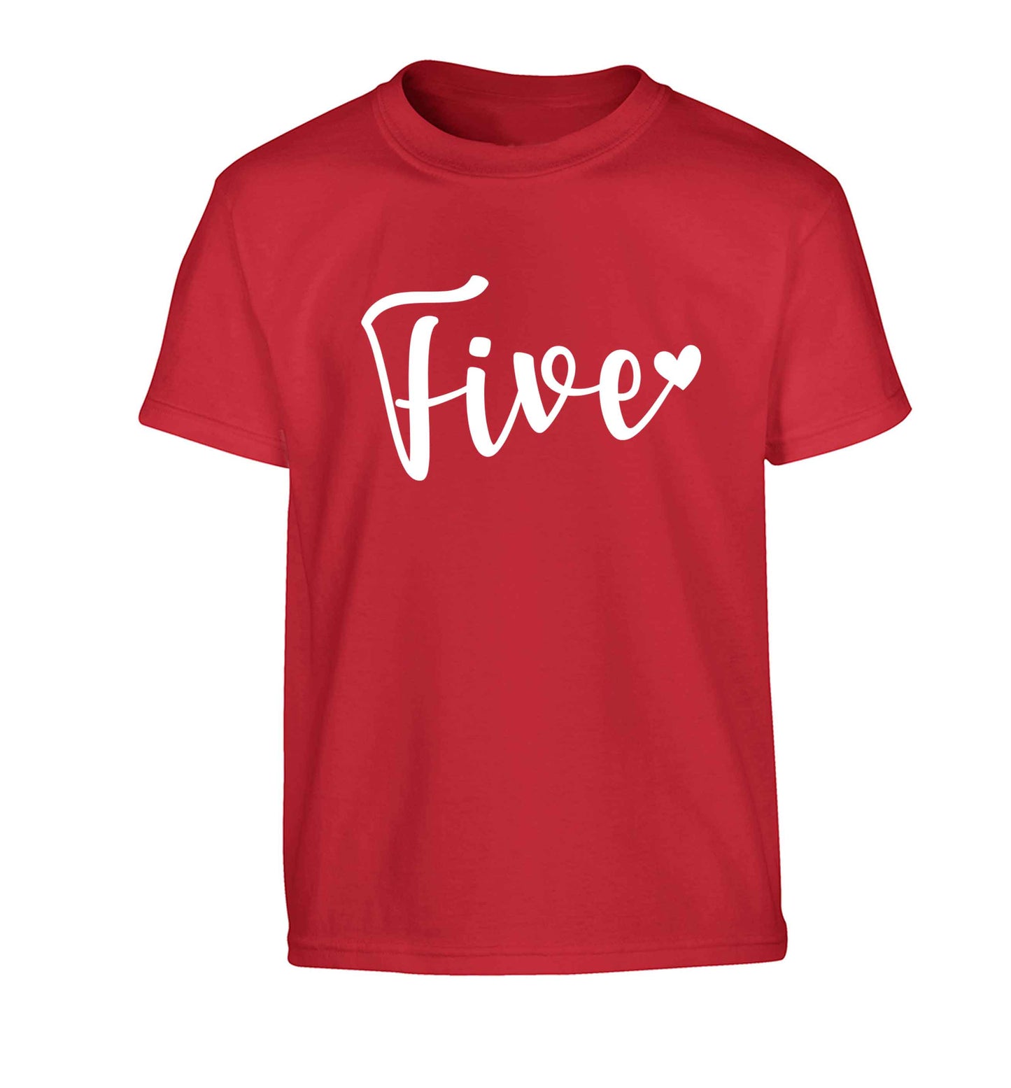 Five and heart Children's red Tshirt 12-13 Years