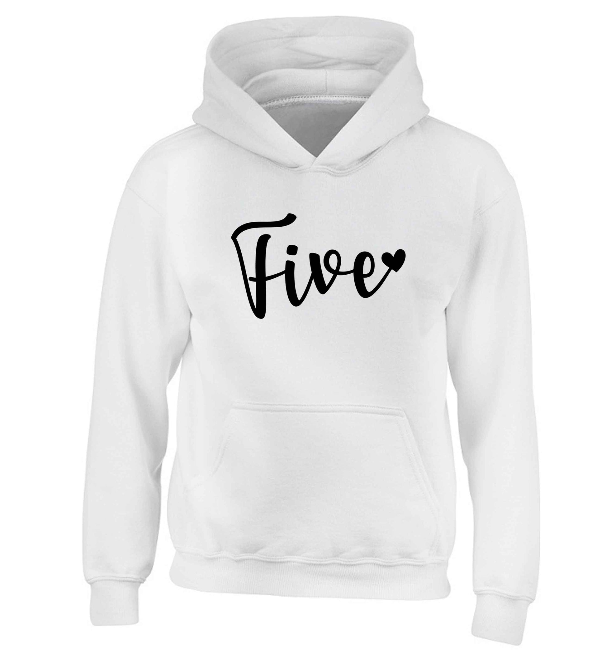 Five and heart children's white hoodie 12-13 Years