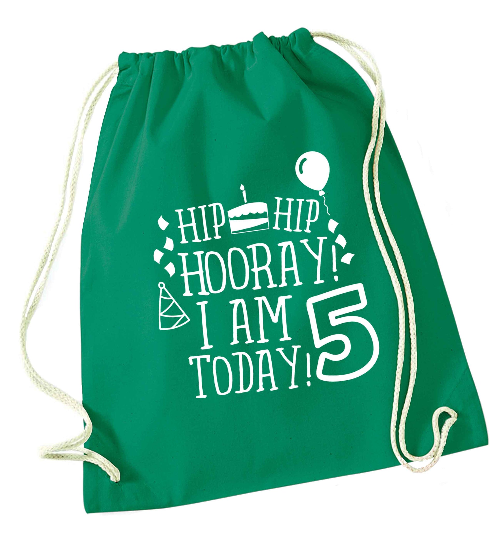 Hip hip hooray I am five today! green drawstring bag