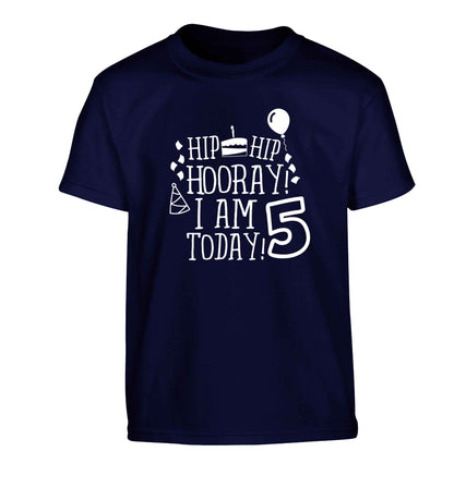 Hip hip hooray I am five today! Children's navy Tshirt 12-13 Years