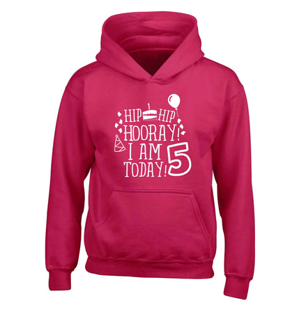 Hip hip hooray I am five today! children's pink hoodie 12-13 Years