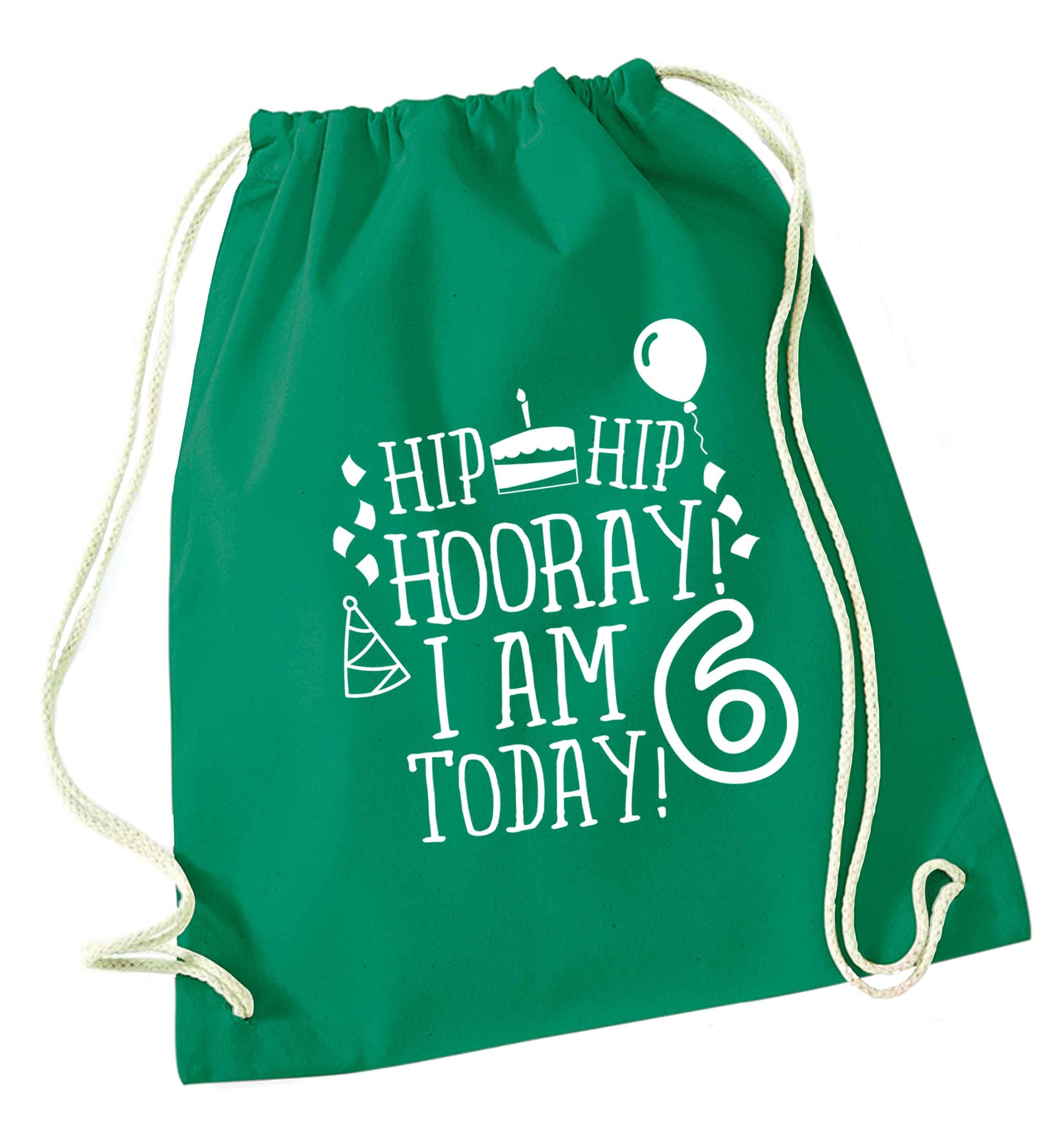 Hip hip hooray I am six today! green drawstring bag