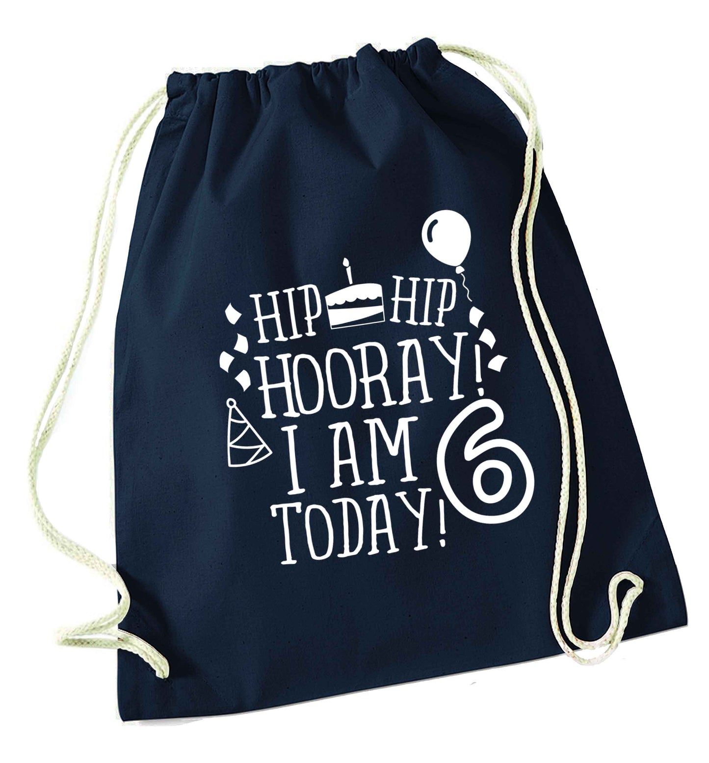 Hip hip hooray I am six today! navy drawstring bag