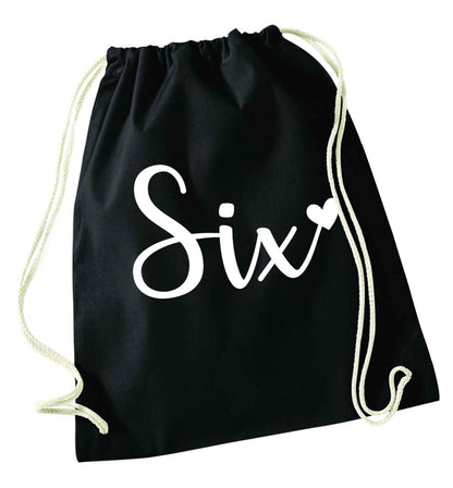 Six and heart! black drawstring bag