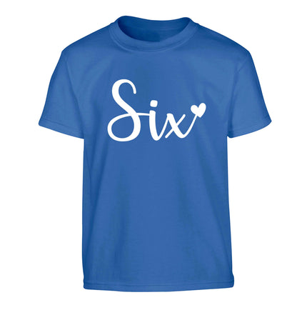 Six and heart! Children's blue Tshirt 12-13 Years