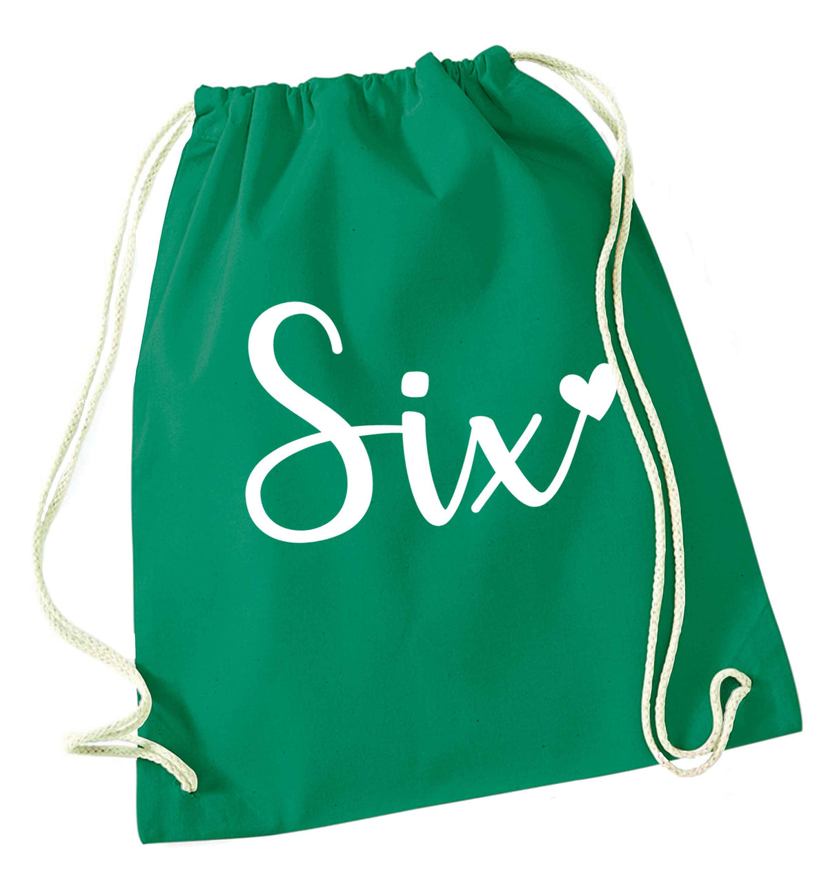 Six and heart! green drawstring bag