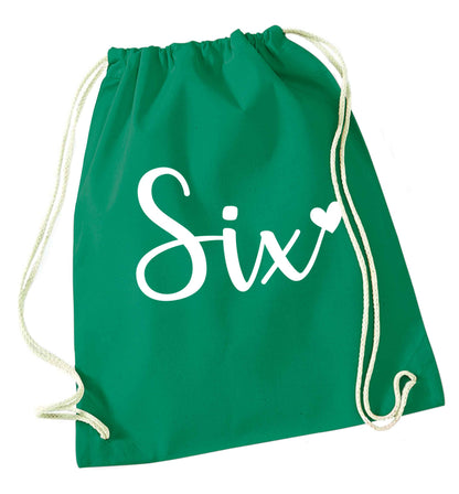 Six and heart! green drawstring bag