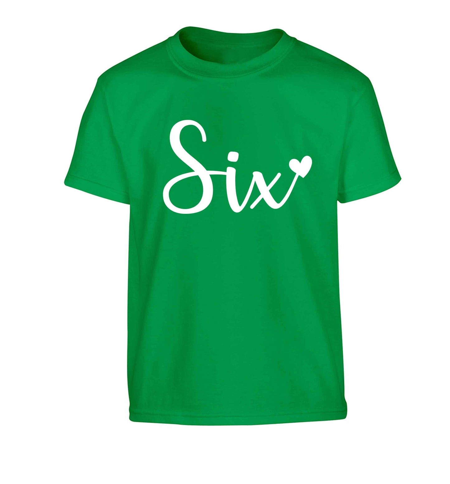 Six and heart! Children's green Tshirt 12-13 Years