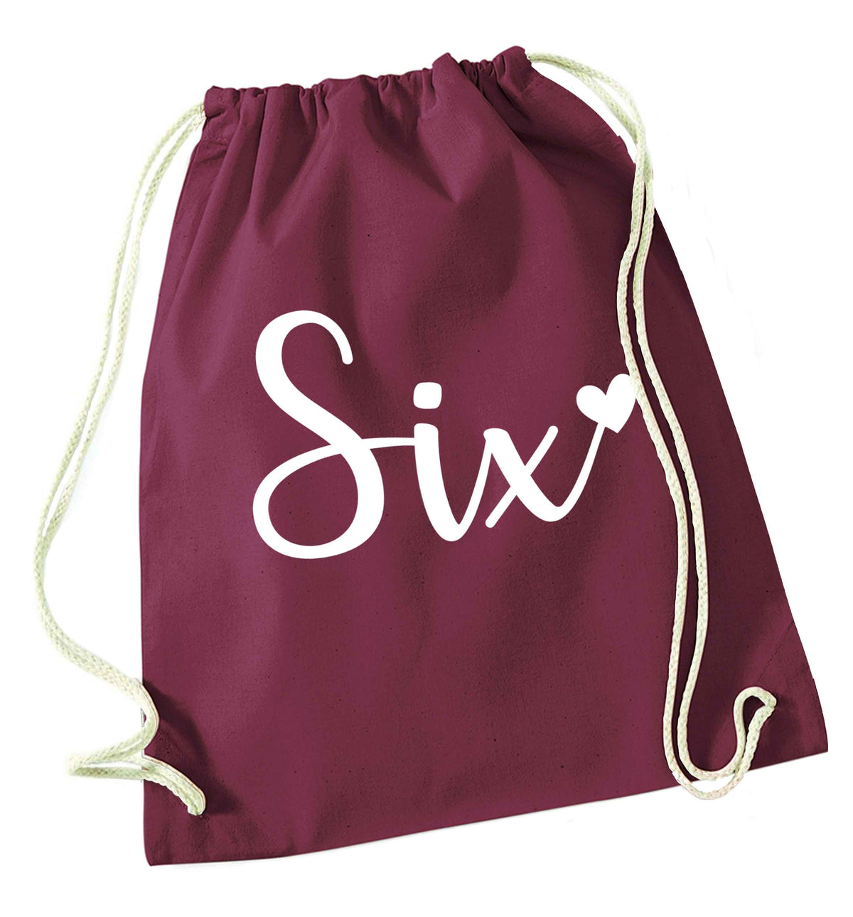 Six and heart! maroon drawstring bag