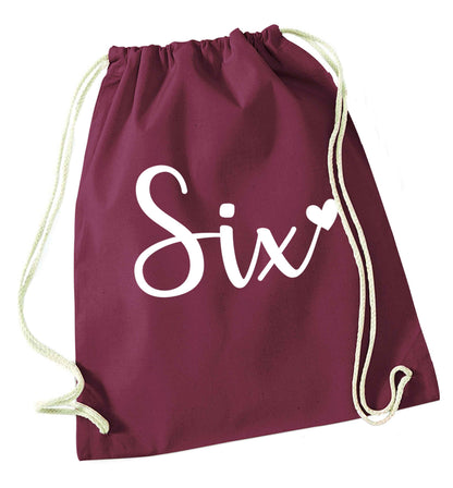Six and heart! maroon drawstring bag