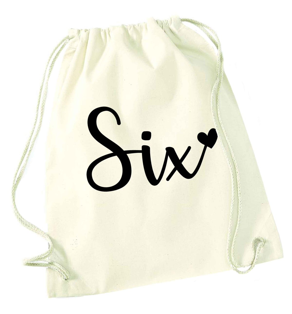 Six and heart! natural drawstring bag