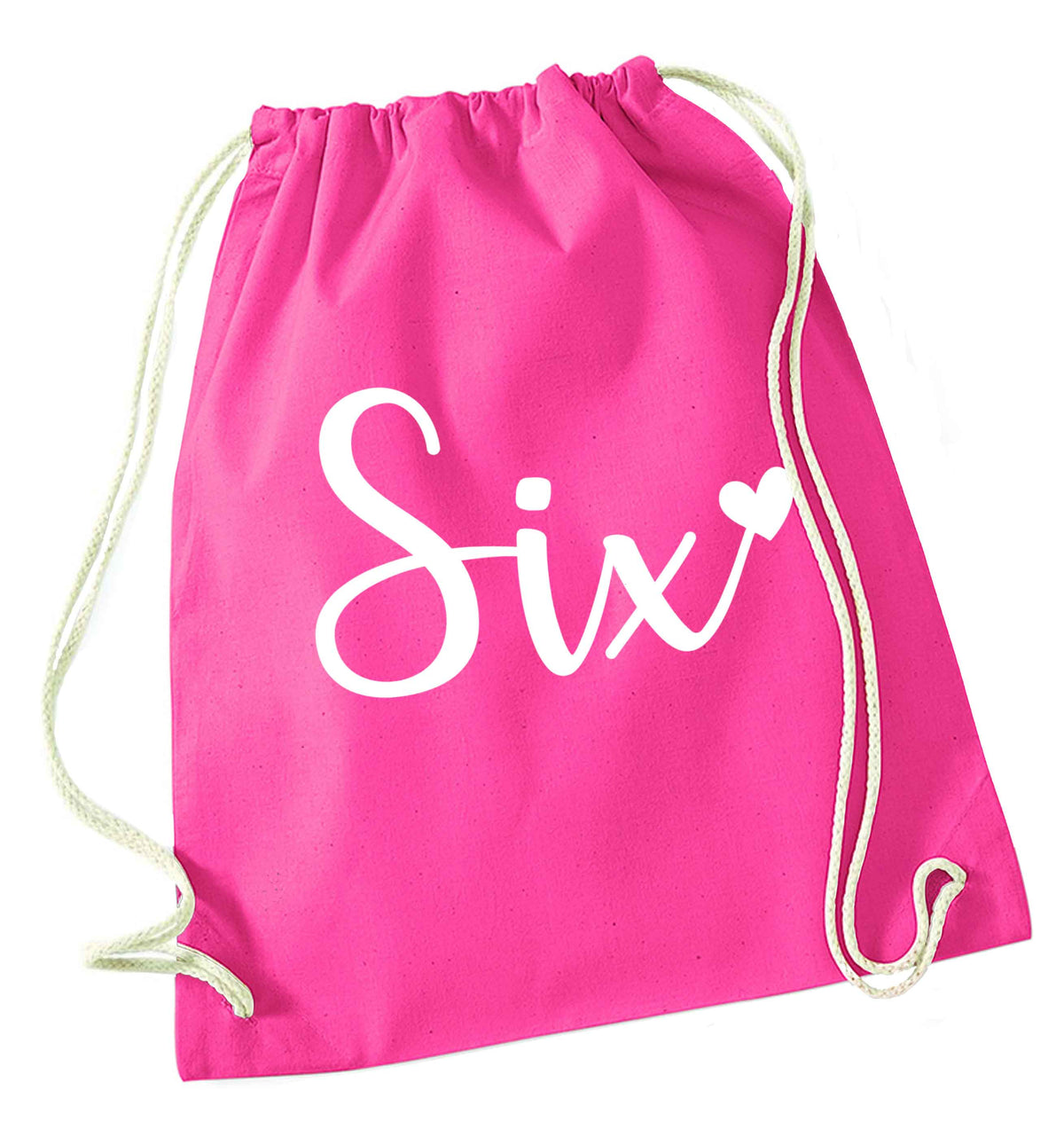 Six and heart! pink drawstring bag
