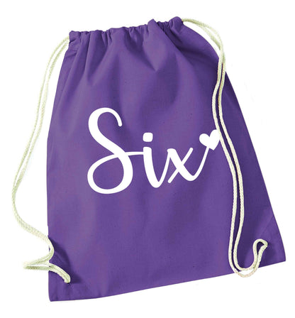 Six and heart! purple drawstring bag